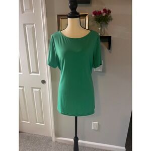 Susan Graver Womens Minimalist Career Short Sleeve Tunic Top Size L Scoop Neck